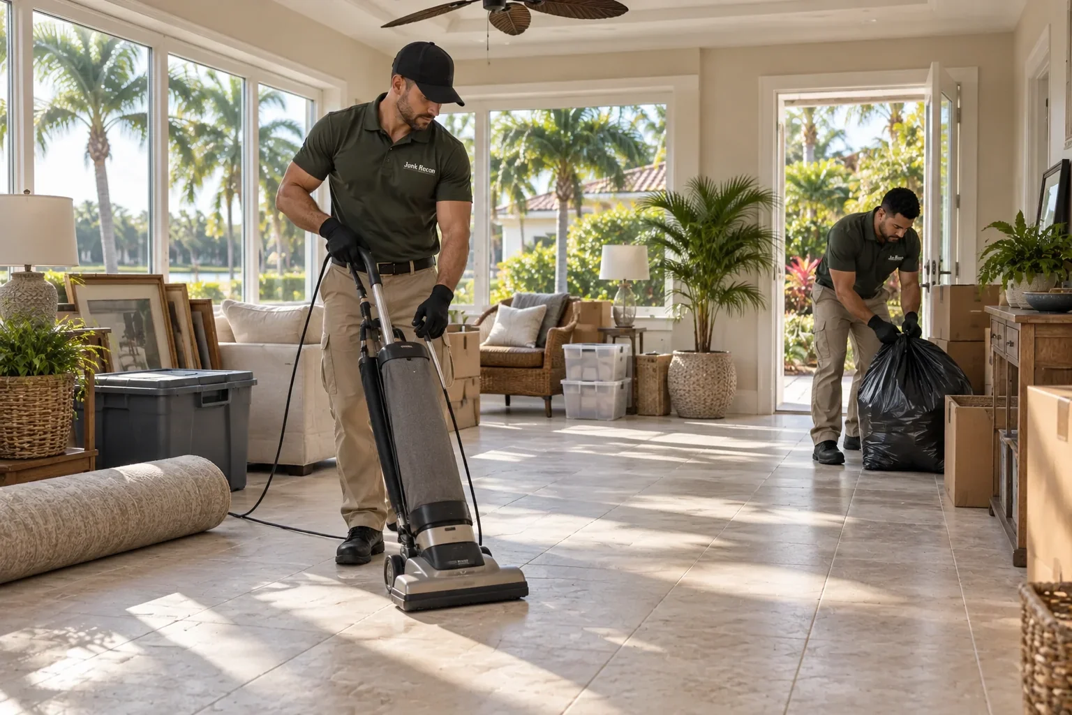 Crew cleaning a room after unwanted items have been removed, the Treasure Coast and Palm Beach County service illustration