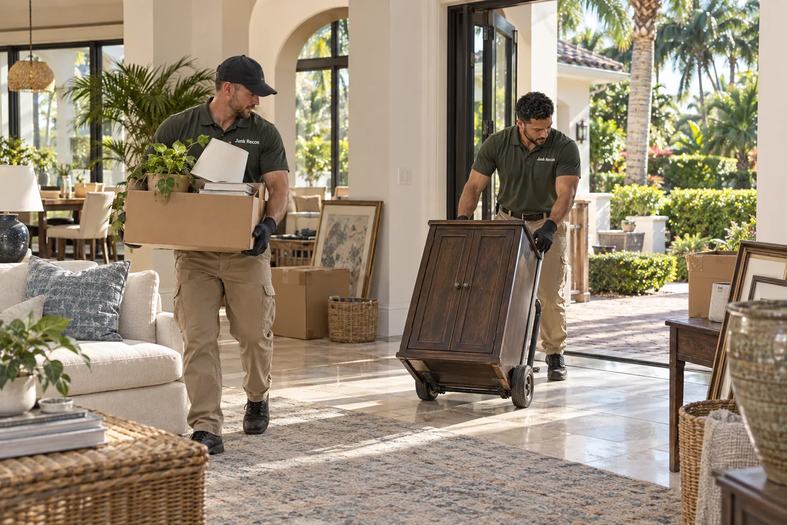 Crew removing belongings from a rental property, the Treasure Coast and Palm Beach County service illustration